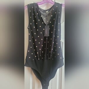 Tommy Hilfiger Black Bodysuit with Gold Polka Dots (New)